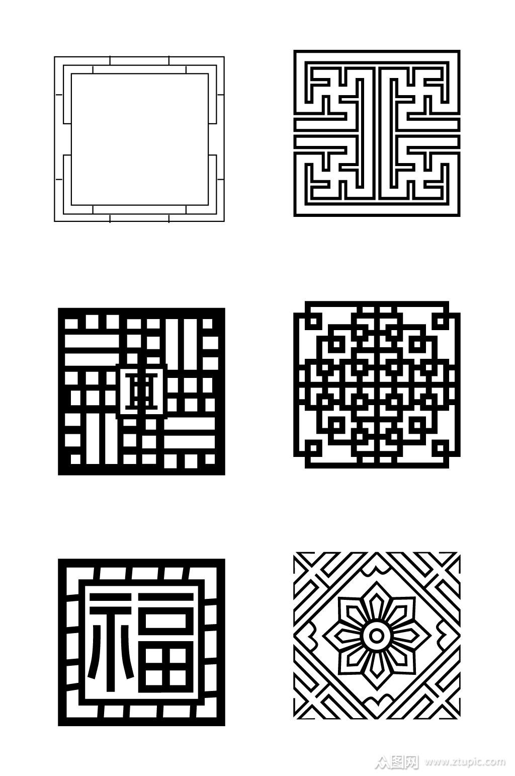 方形镂空图案复古图案