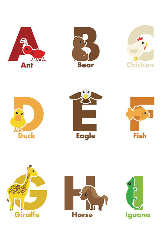 卡通数字可爱字母动物字体