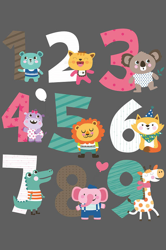 创意动物可爱字体卡通动物数字