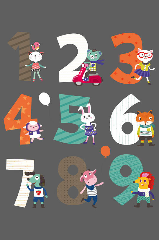 可爱卡通动物数字0-9字体