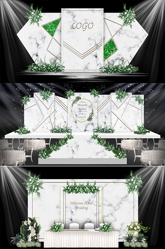 大理石绿色清新婚礼效果图-众图网