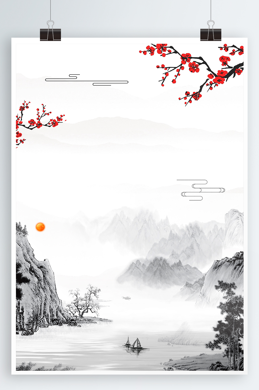 梅花山水中国画海报素材