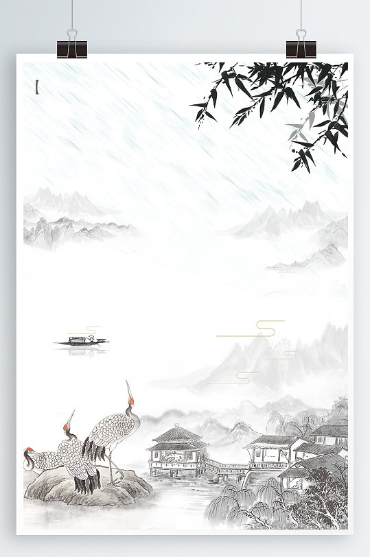 仙鹤古典文化国画海报