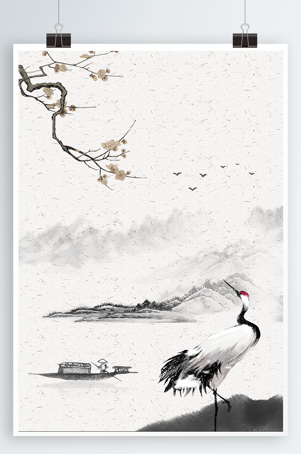 水墨梅花仙鹤背景模板下载 编号 众图网