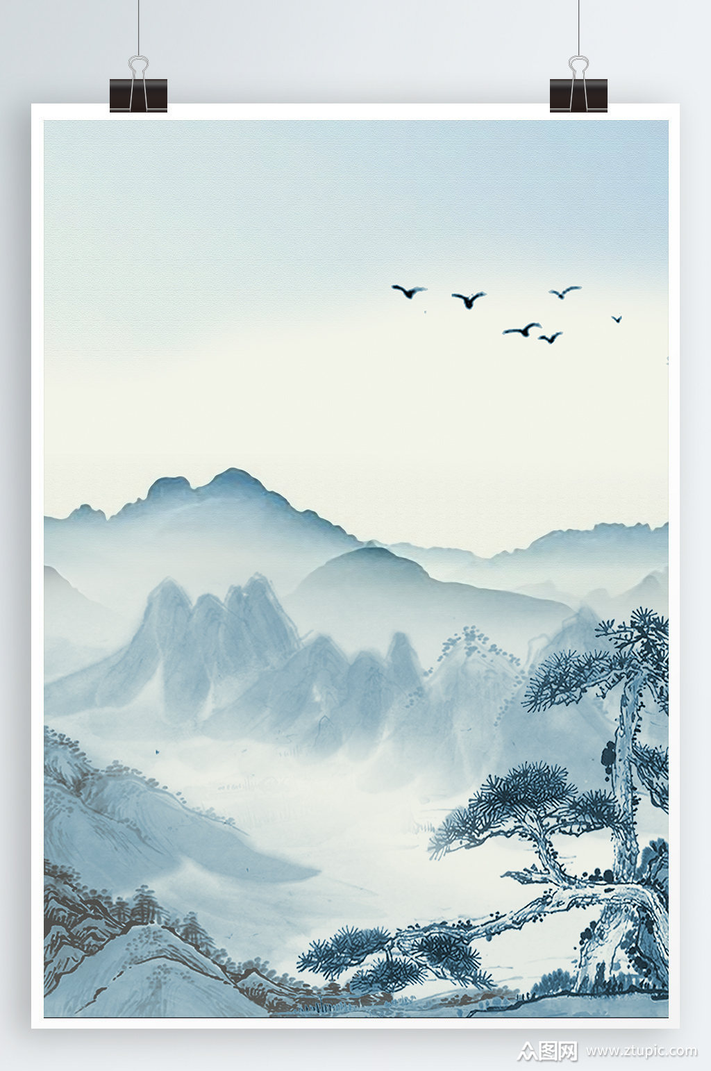 国画山水海报背景图素材