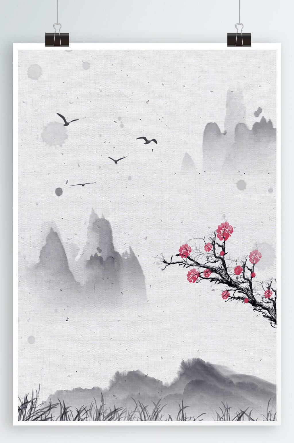 水墨梅花免抠背景素材