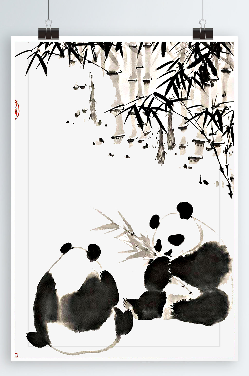 国宝熊猫吃竹子素材