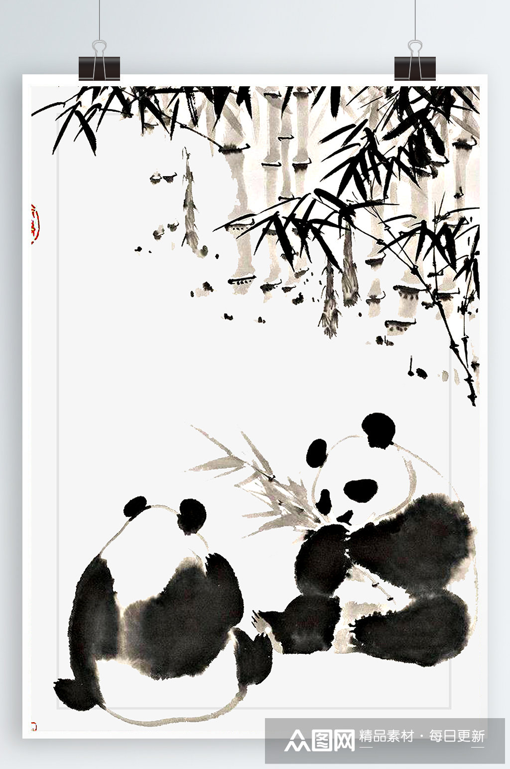 国宝熊猫吃竹子素材