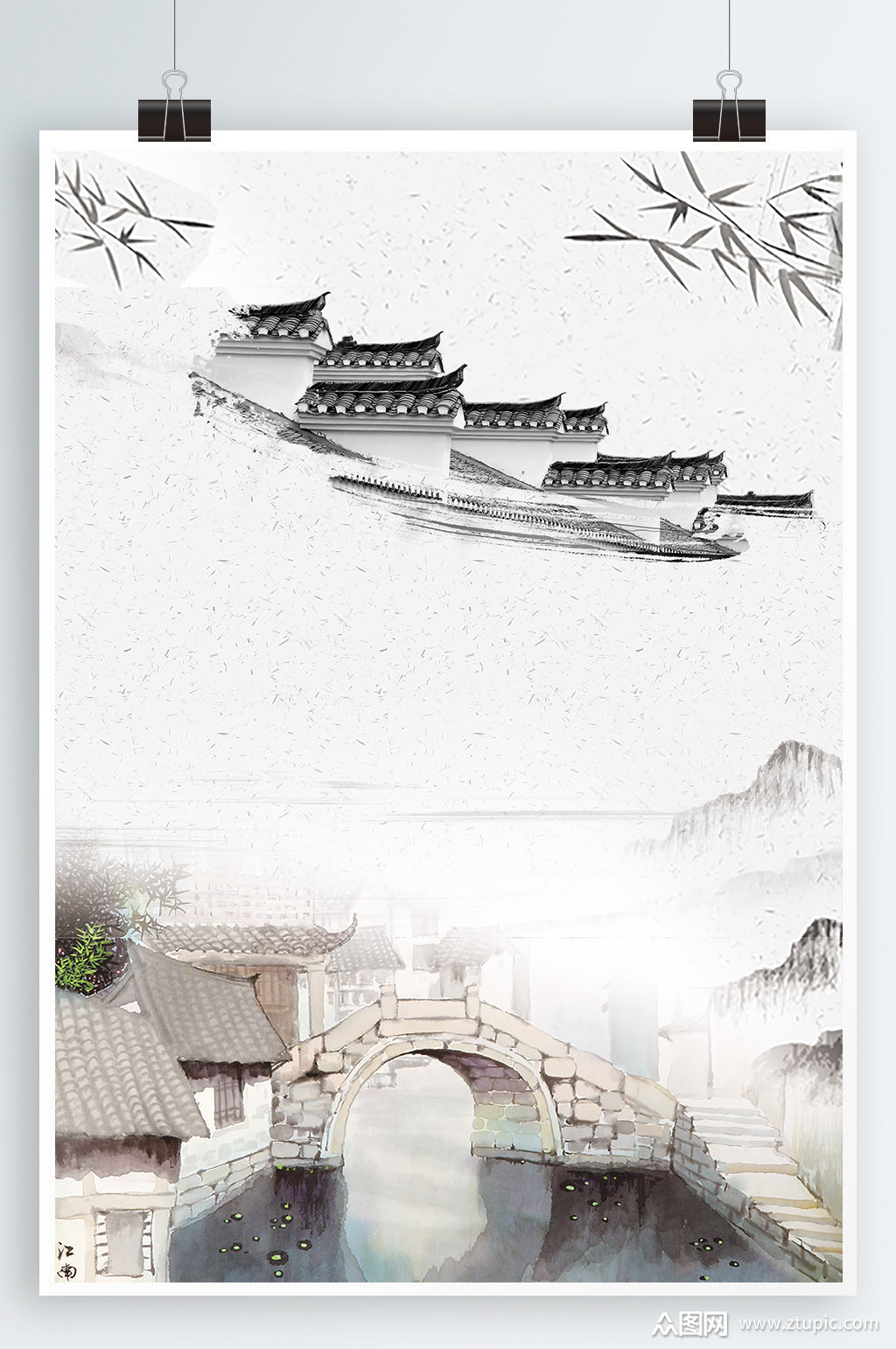 徽派山水水墨背景