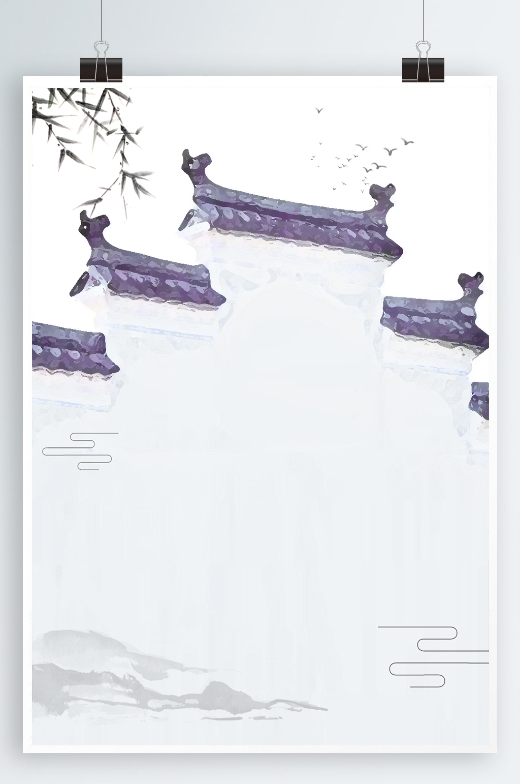 徽派建筑水墨海报背景