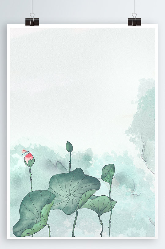 中式背景荷花水墨画-众图网