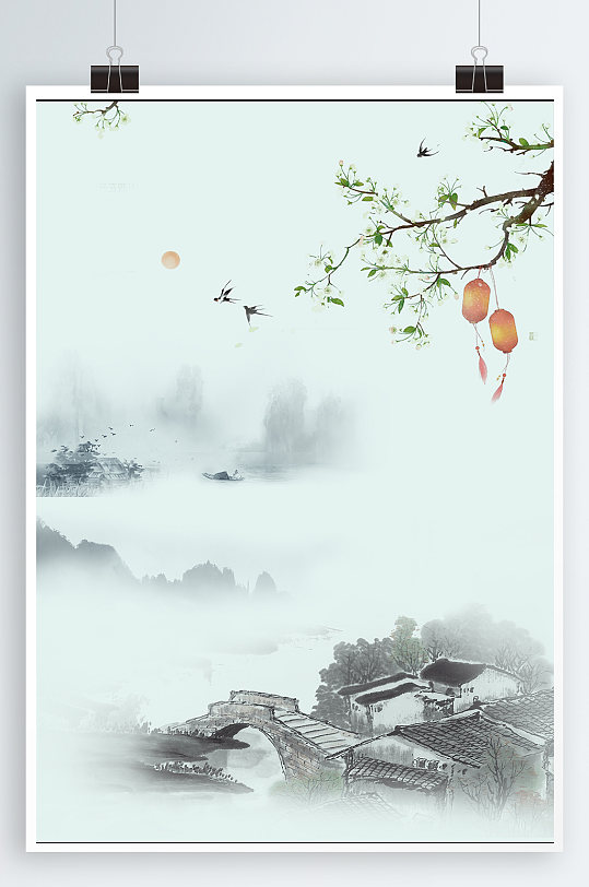 中式背景工笔花鸟