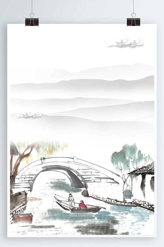 徽派山水水墨背景