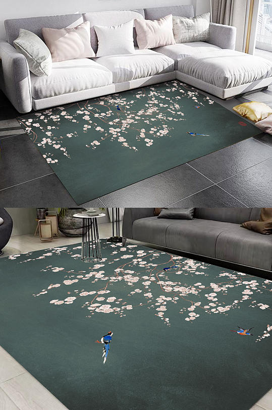 禅意花鸟地毯图案-众图网