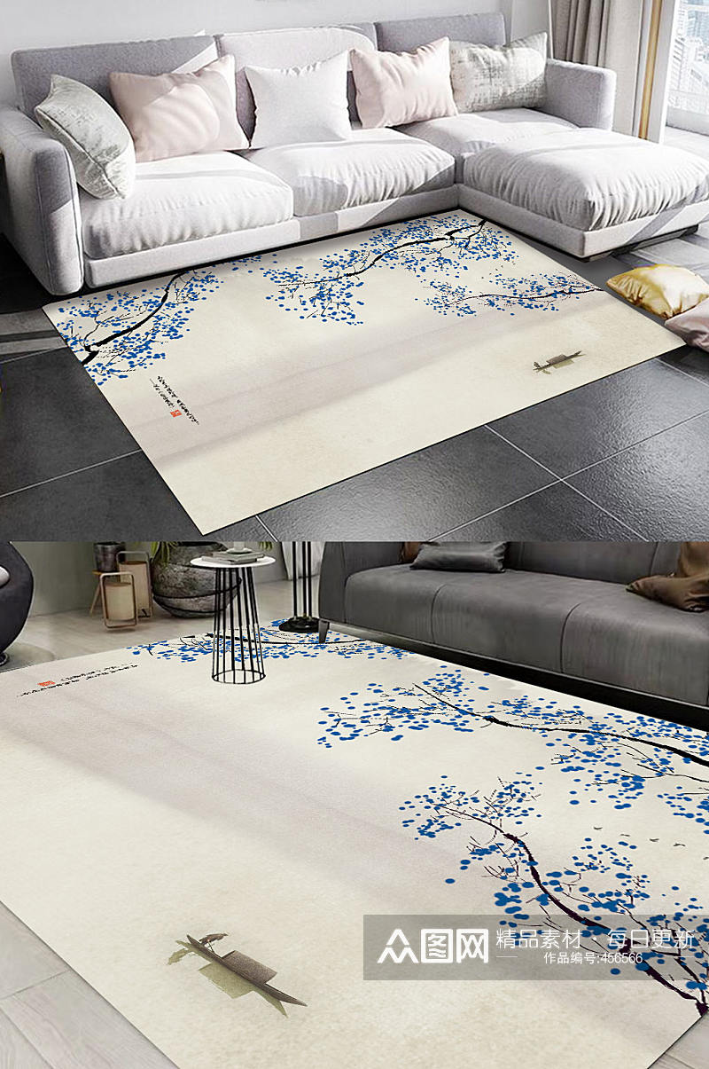 中式素雅花纹地毯素材