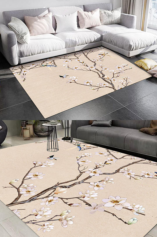 工笔花鸟徽派山水客厅地毯-众图网