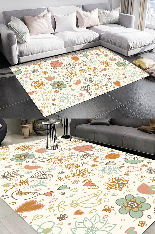 手绘花纹时尚地毯-众图网