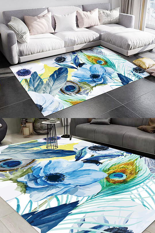 植物花卉图案时尚地毯-众图网