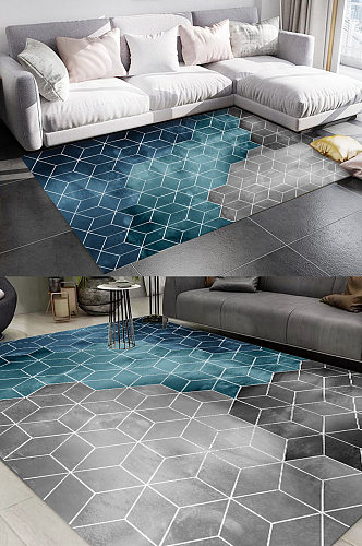 灰色系多边形图案地毯客厅地毯