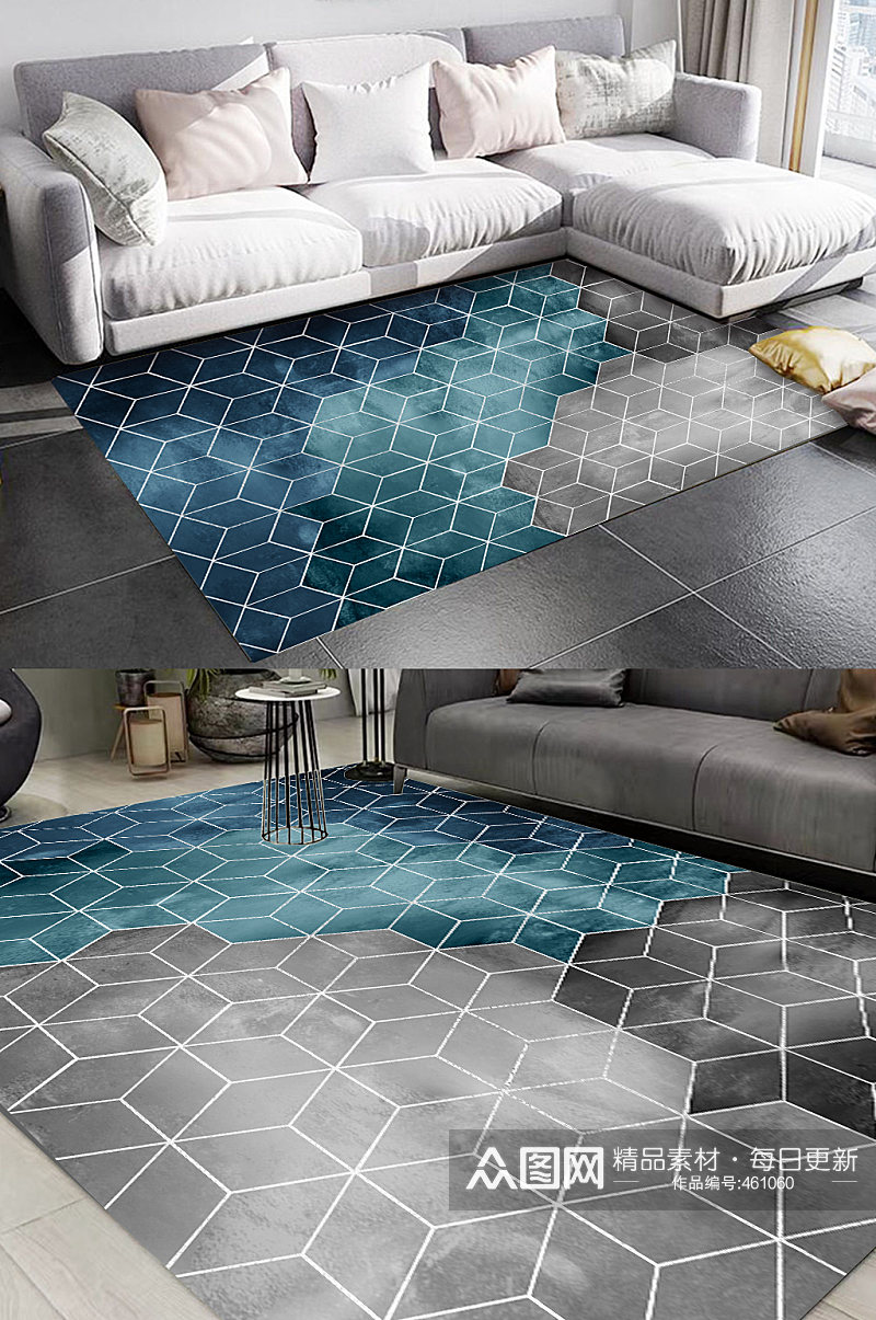灰色系多边形图案地毯客厅地毯素材
