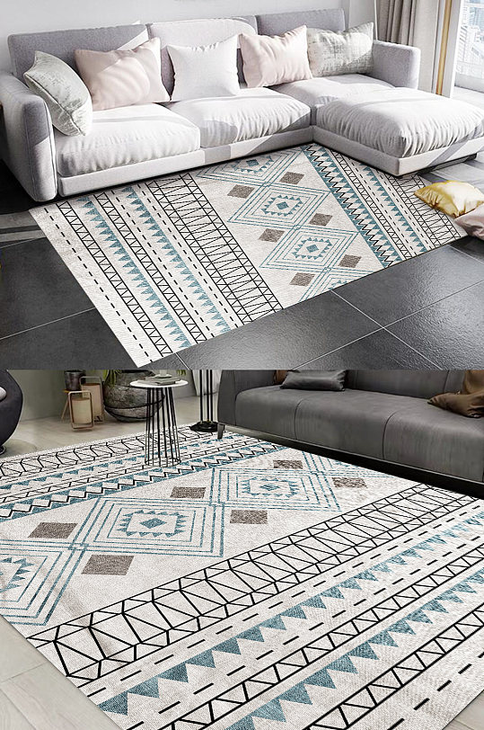 民族风花纹传统地毯图案客厅地毯-众图网