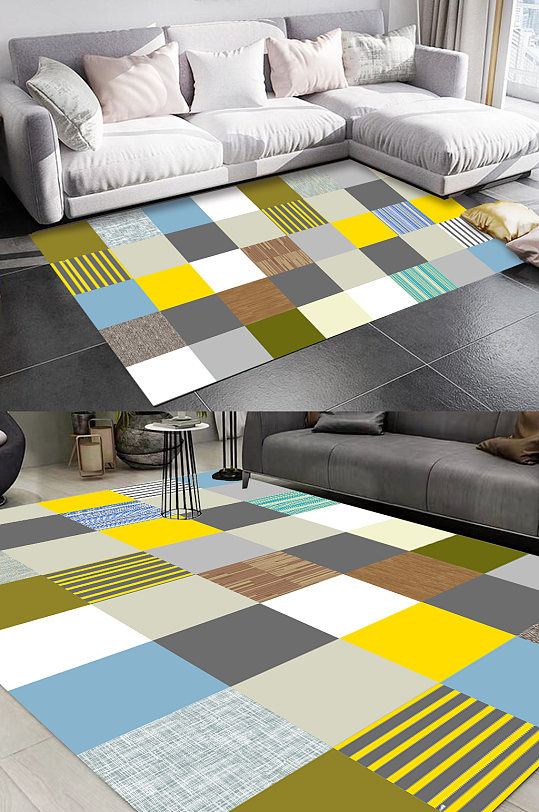 红黄蓝地毯沙发地毯-众图网
