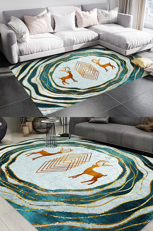 几何麋鹿地毯图案-众图网