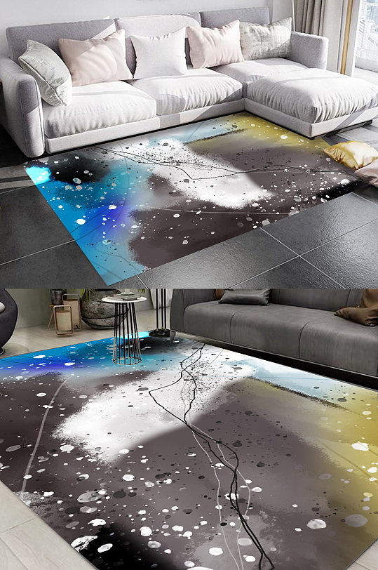 抽象水彩图案传统地毯图案-众图网