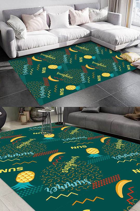 卡通手绘水果地毯-众图网