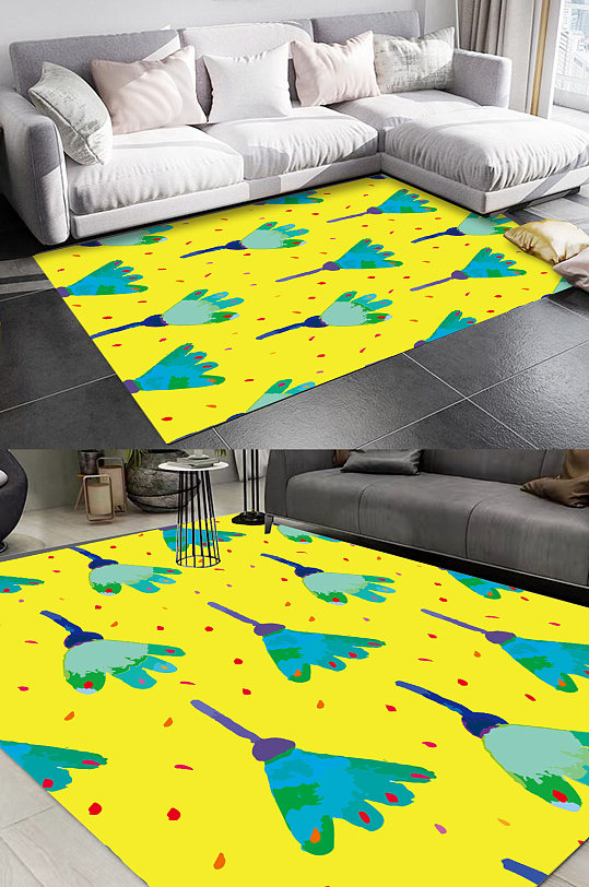 卡通手绘图案地毯-众图网