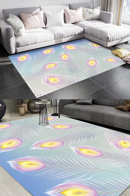 手绘羽毛地毯图案-众图网