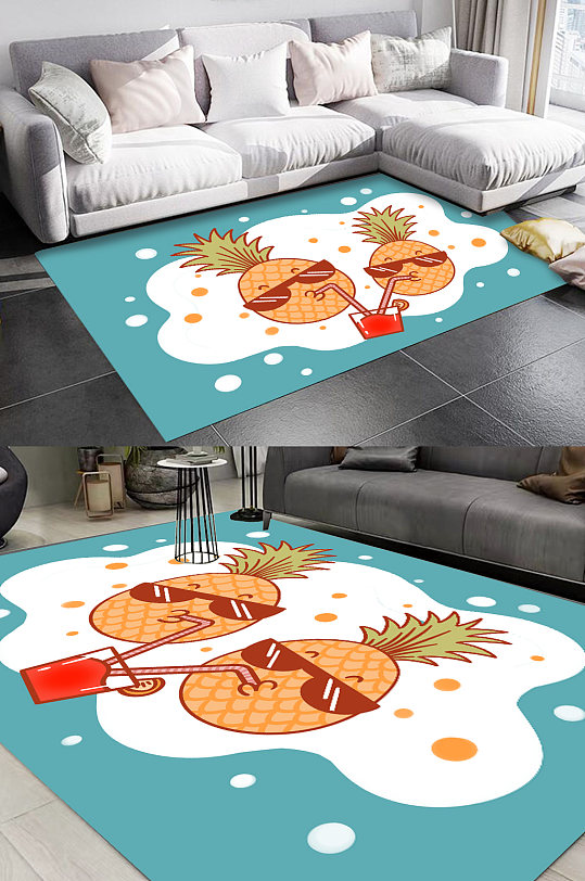 卡通菠萝地毯图案-众图网