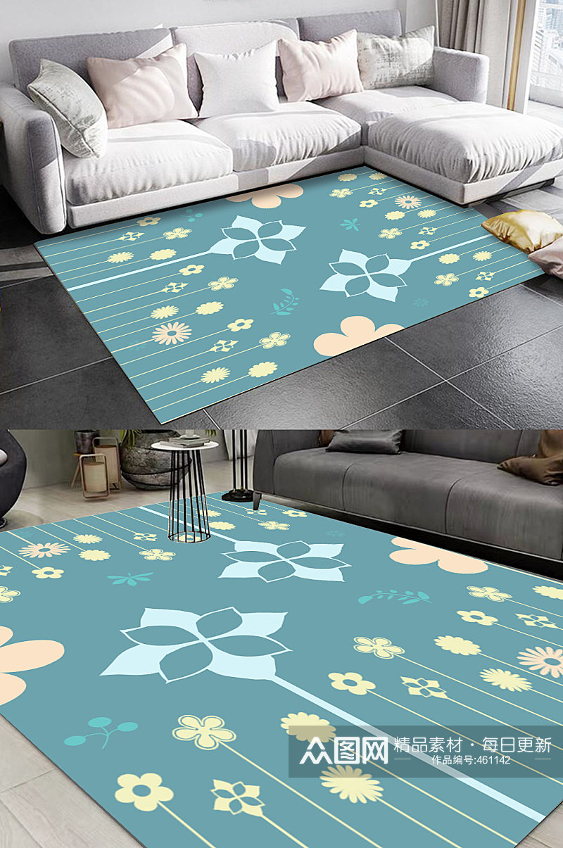 小清新绿色地毯图案客厅地毯素材