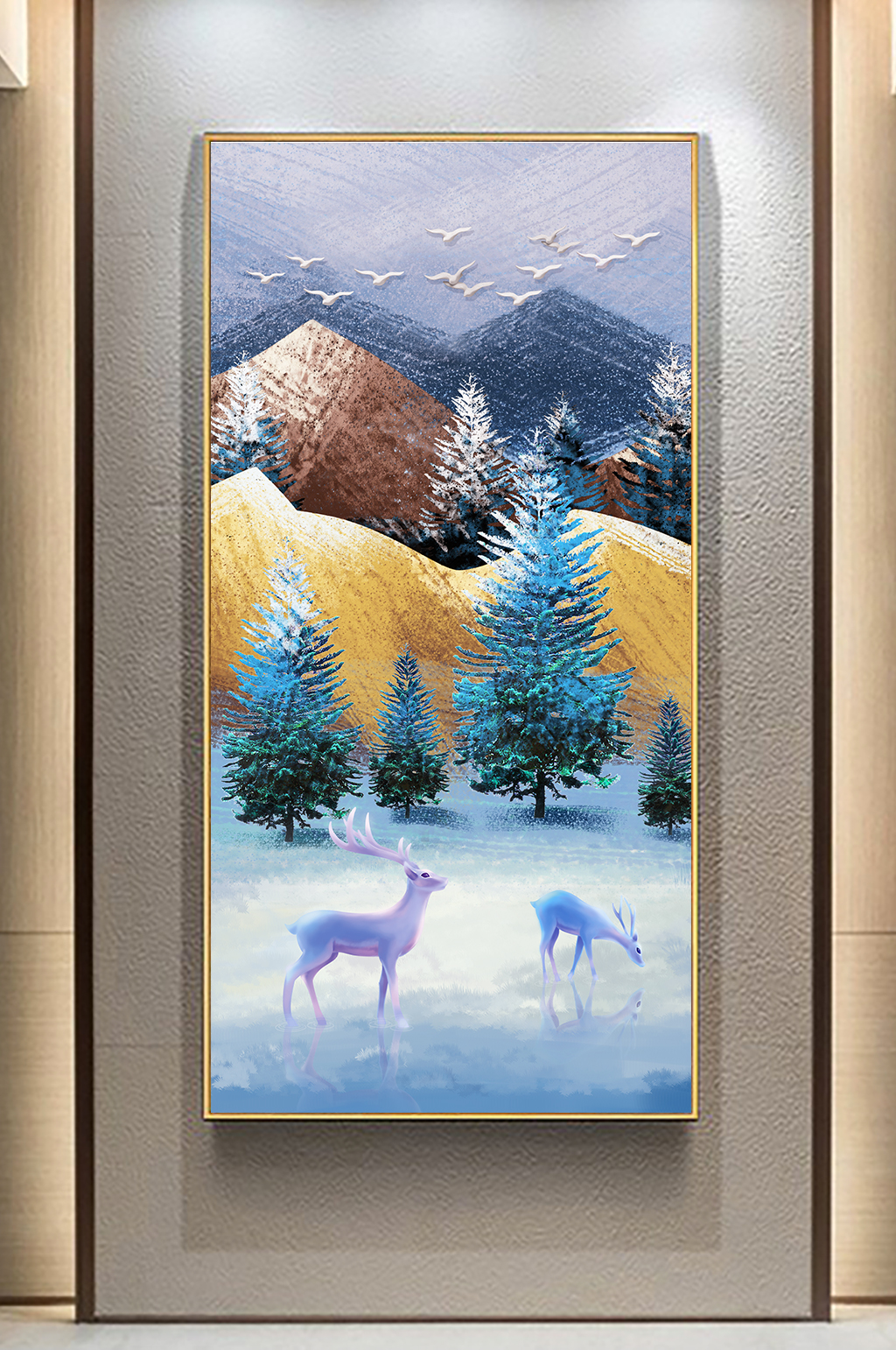 当前位置 >装饰画·背景墙>轻奢简约装饰画>发财鹿玄关画一路有你