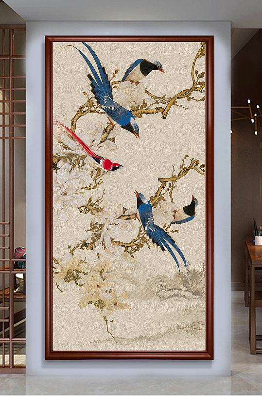 中式喜上眉梢玄关饰画-众图网