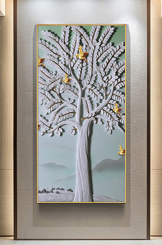 3d立体浮雕发财树玄关画