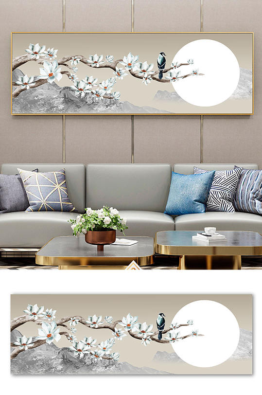 客厅装饰画手绘花鸟-众图网
