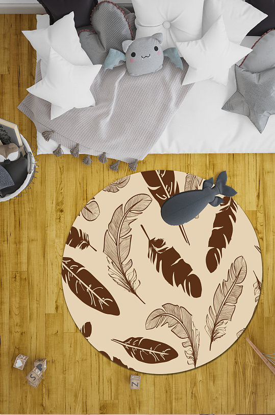 圆形地毯羽毛图案地毯-众图网