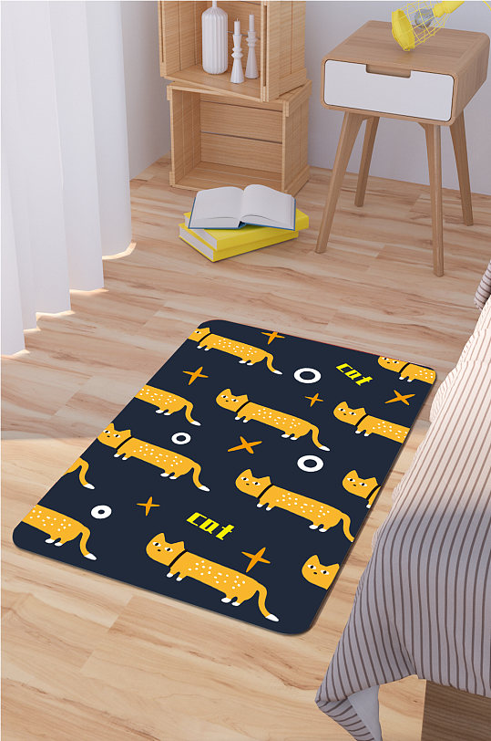 卧室地毯可爱猫咪-众图网