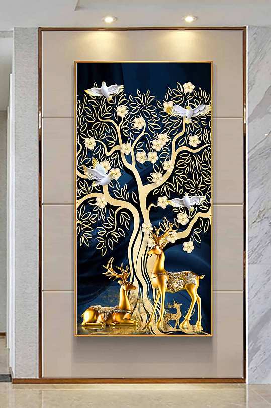 金色麋鹿玄关装饰画