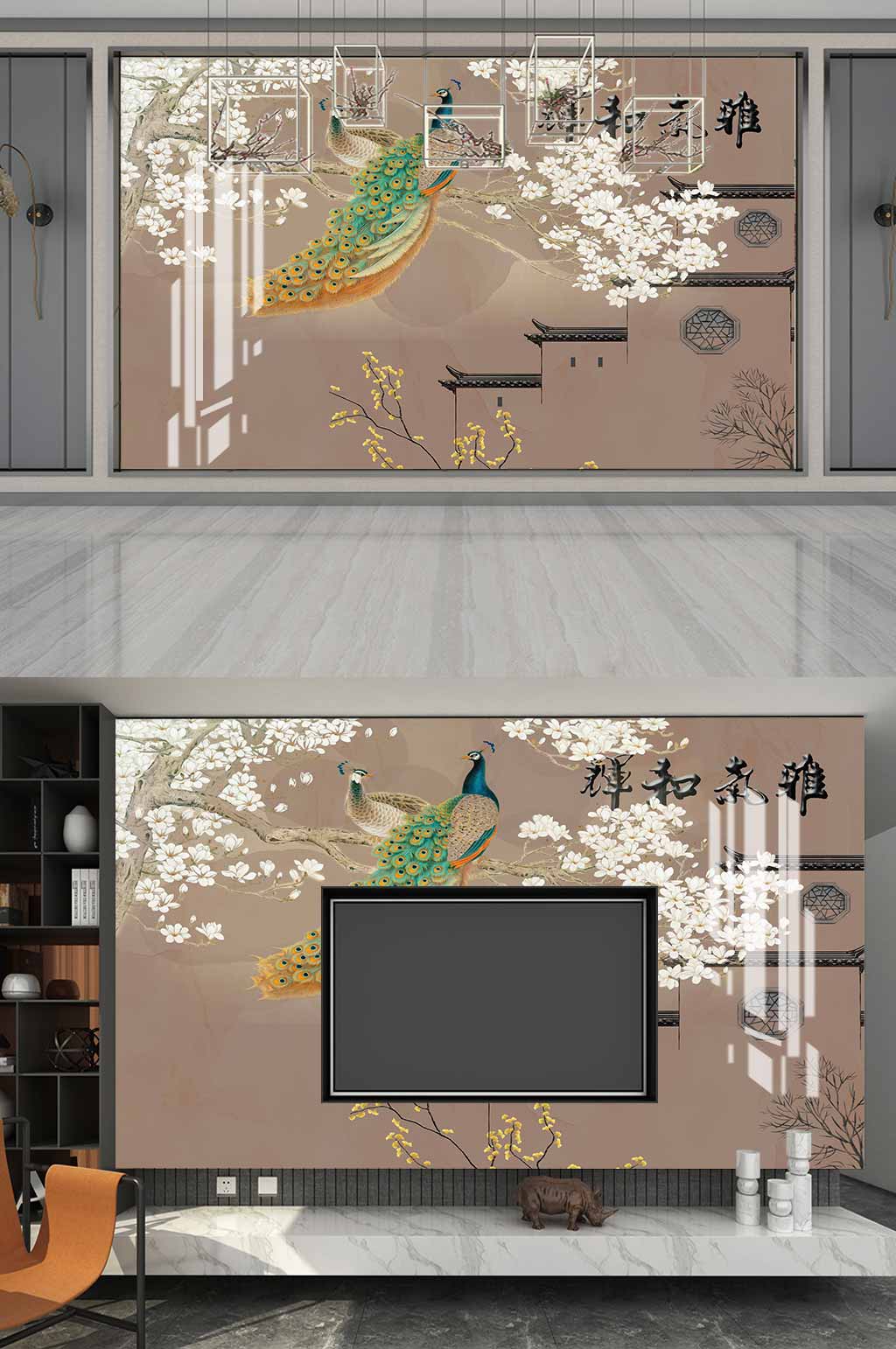 荣华富贵孔雀背景墙素材