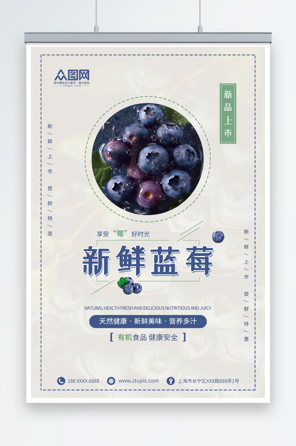 新鲜有机蓝莓水果店图片海报素材