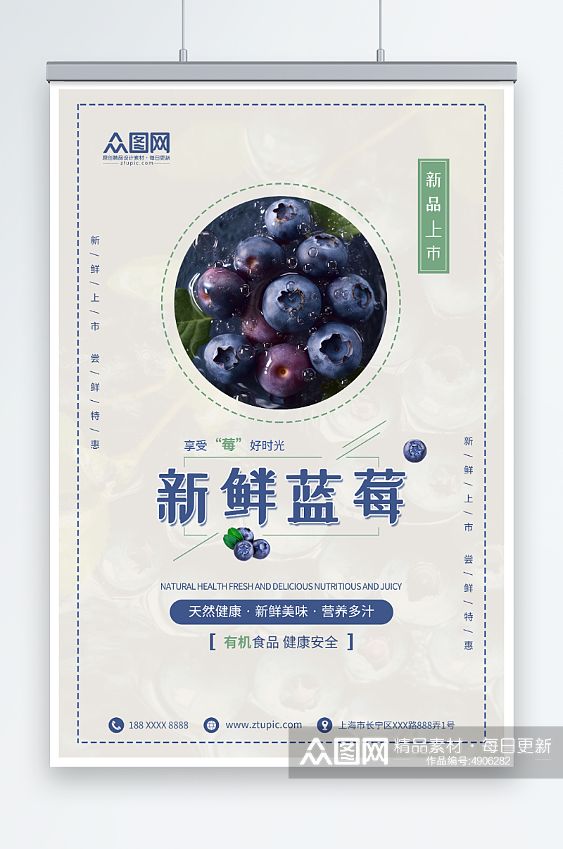 新鲜有机蓝莓水果店图片海报素材