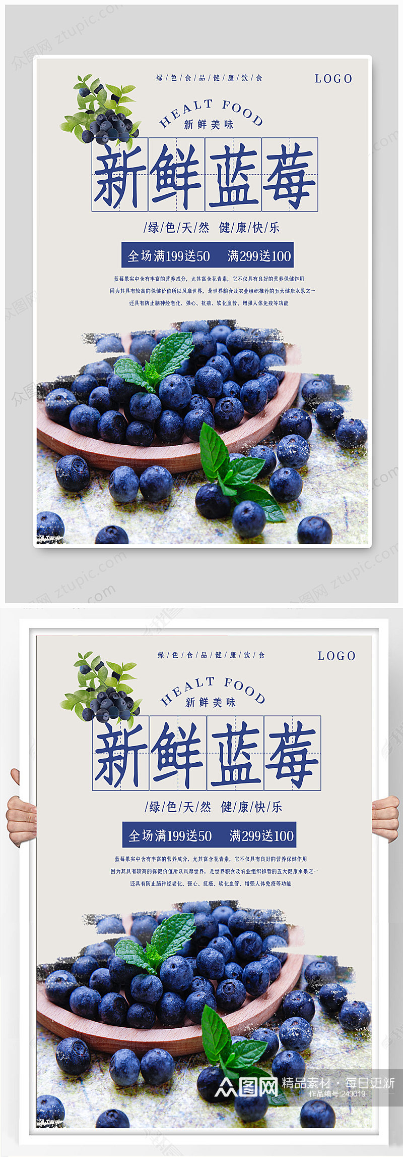 简约蓝莓促销海报素材