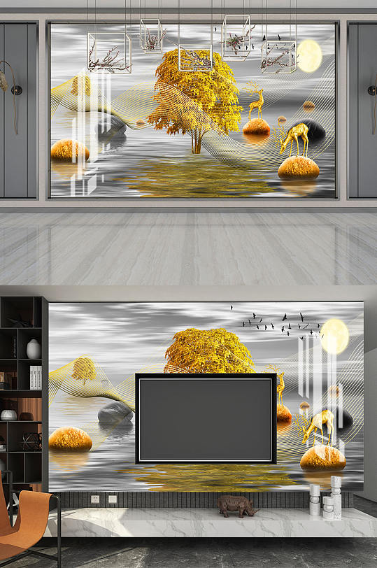 金色发财树背景墙