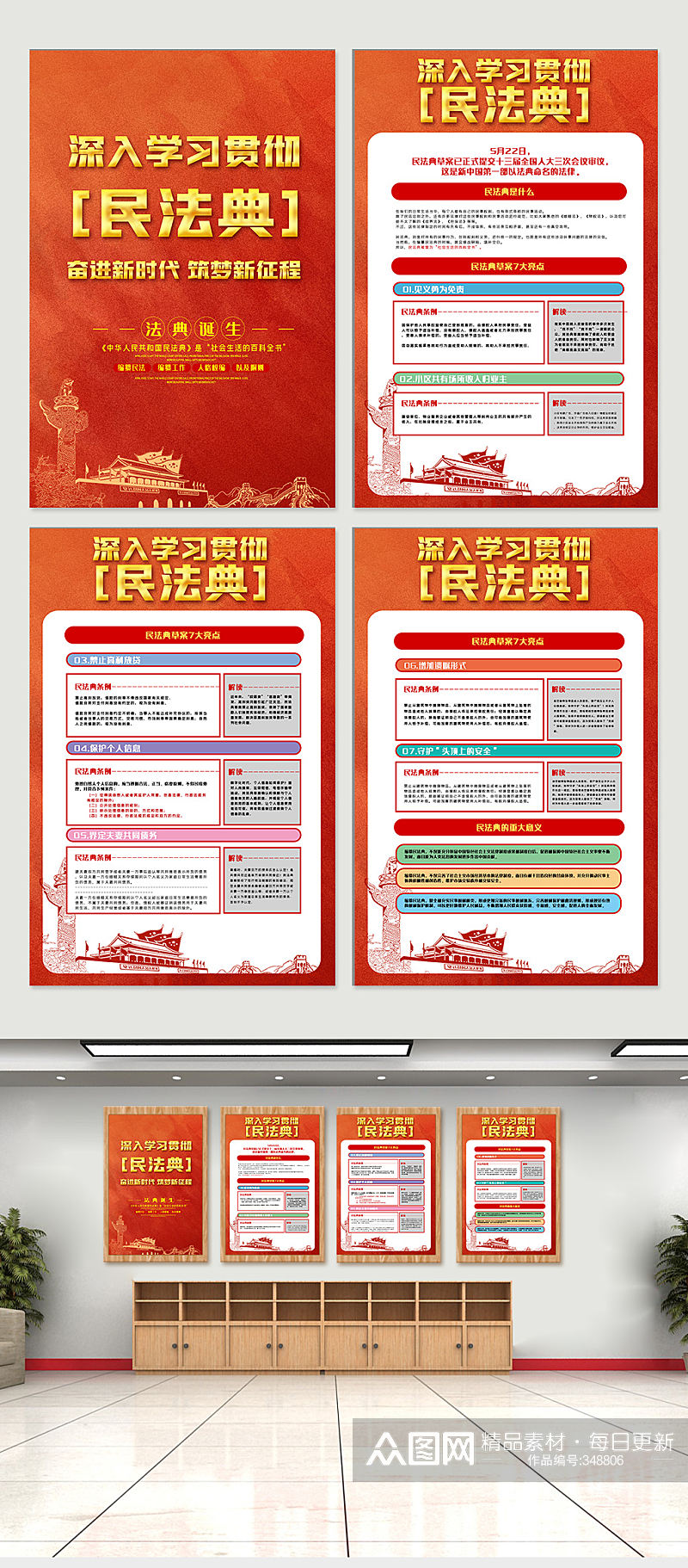 一图看懂中华人民共和国民法典 民法典内容知识挂画民法典展板素材