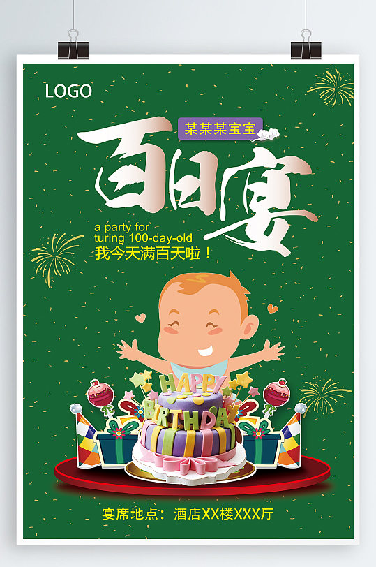 宝宝百日宴生日海报