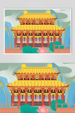 柳州文庙柳州城市地标建筑插画