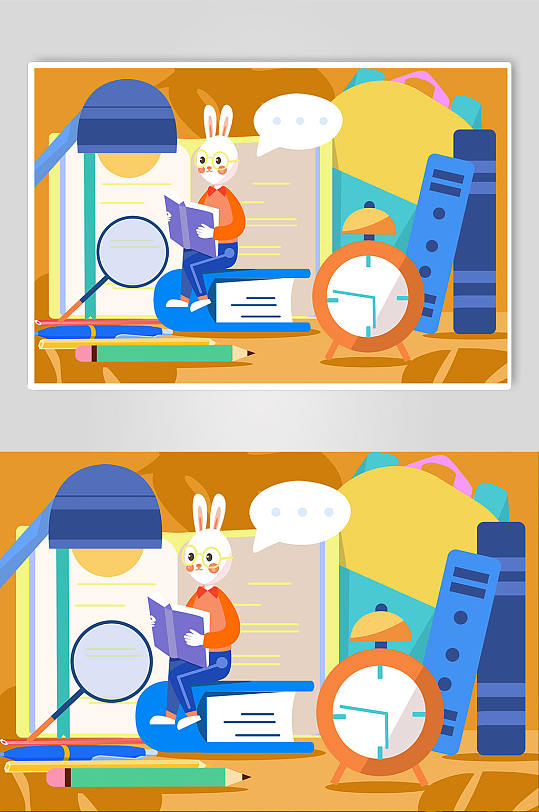 清新校园兔子学习人物插画-众图网