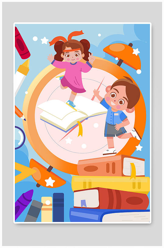 学生扁平化锦鲤附体考生人物插画-众图网